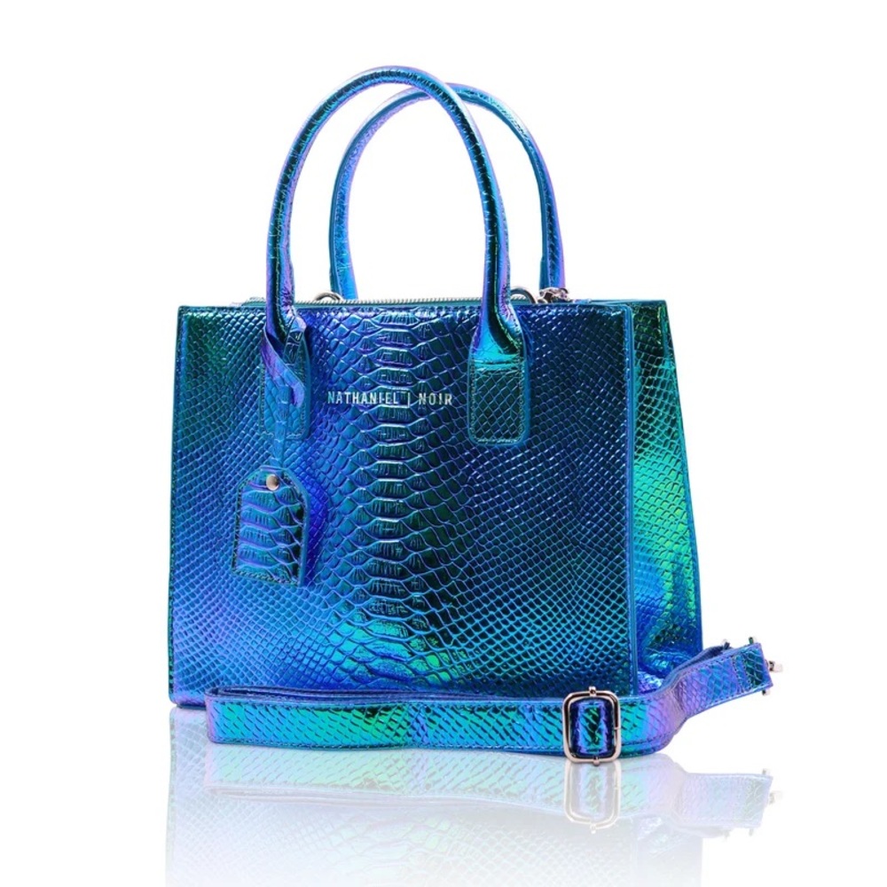 Nathaniel Noir X - Python Mini Bag - Blue Chrome patent leather